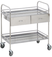 Столик манипуляционный передвижной из нержавеющей стали с бортиками, с двумя полками и двумя выдвижными ящиками - fgospostavki.ru - Киров