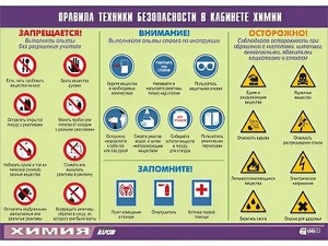 Таблица демонстрационная "Правила техники безопасности в кабинете химии" (винил 100х140) - fgospostavki.ru - Киров