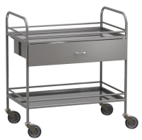 Столик манипуляционный передвижной из нержавеющей стали с бортиками, с двумя полками и выдвижным ящиком - fgospostavki.ru - Киров