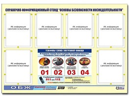 Стенд информационный "Основы безопасности жизнедеятельности" (80*110, 6 карманов) - fgospostavki.ru - Киров