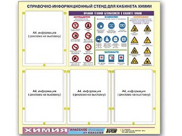 Стенд информационный "Правила техники безопасности в кабинете химии" (80х75, 4 кармана) - fgospostavki.ru - Киров